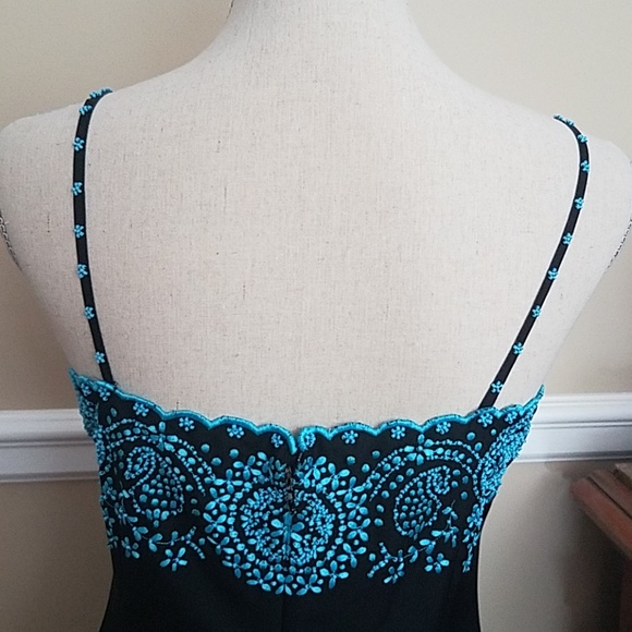 Black casual summer dress with turquoise trim - Picture 3 of 4